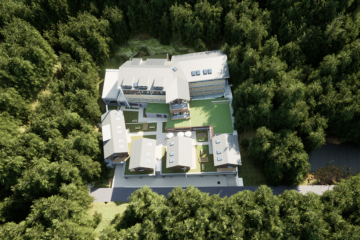 Allgaeuer Bergwald Chalets Vogelperspektive