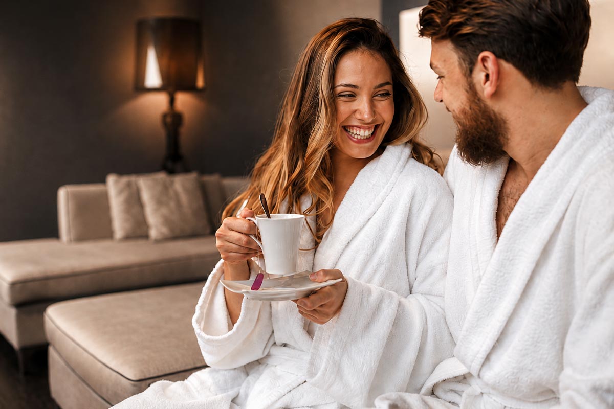 Allgaeuer Bergwald Chalets Wellness Sauna Paar Ruhebereich